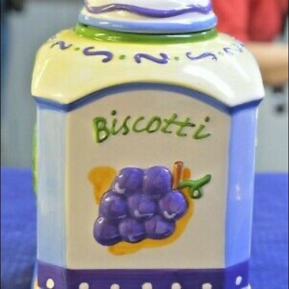 Vintage NONNI'S Biscotti COOKIE JAR 11' Canister Hand Made Fruit Veg - Picture 1 of 8